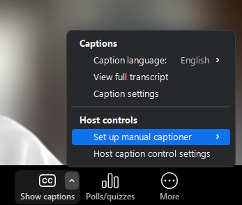 Setting up manual captions in Zoom